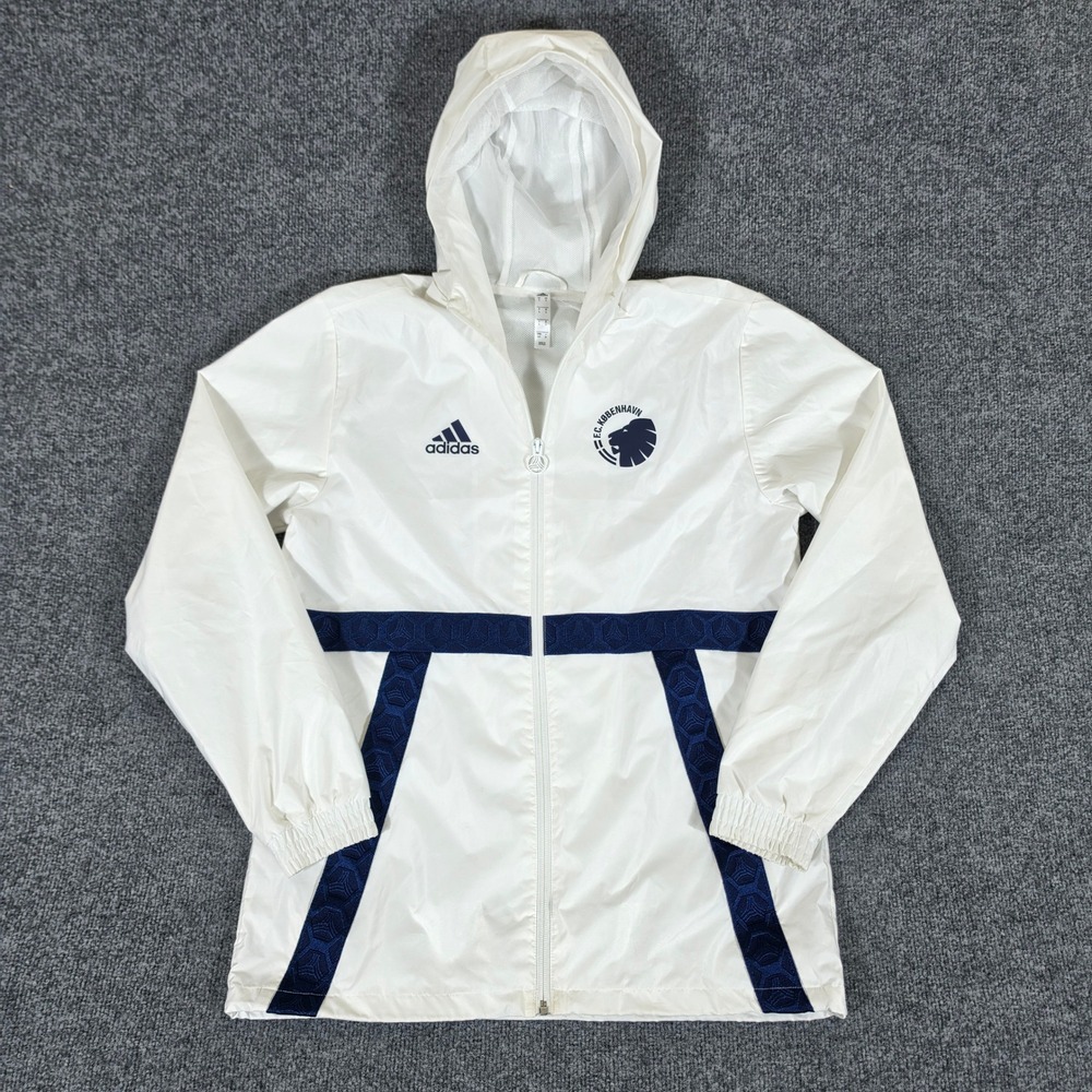 Adidas FC Kobenhavn Men Sz S White Navy Blue Full Zip Windbreaker Jacket Danmark